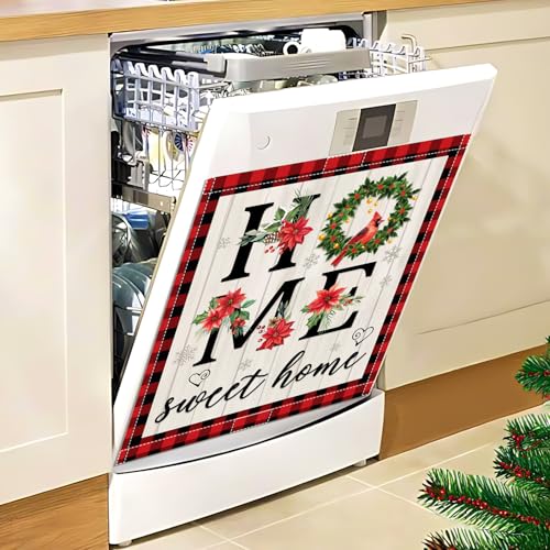 Image of Christmas Cardinal Bird Dishwasher Magnet Cover, 23x26 in Sweet Home Dishwasher Magnets Cover for Xmas Decor Winter Holiday Dish Washer Magnet Sticker Kitchen Magnetic Refrigerator Covers