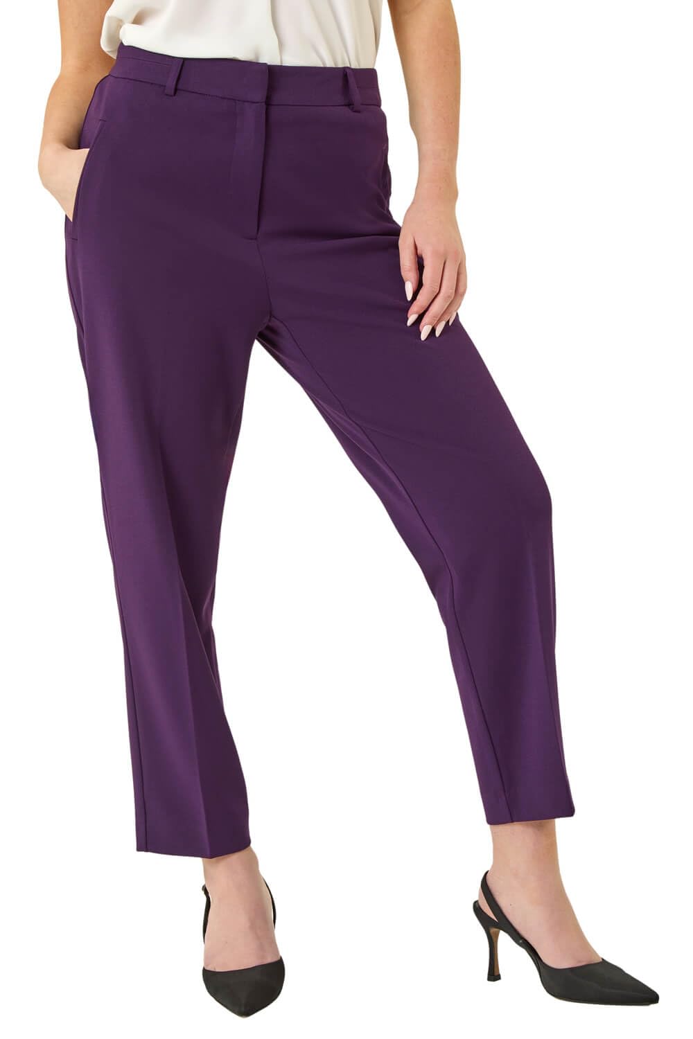Roman Petite Women's Plum Short Straight Leg Stretch Trouser Size 18