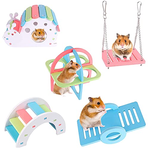 XYJJ Juguetes para Hámsters, 5 Piezas Juego De Juguetes De Hámster, Juguete Pequeño Hamster, Casa De Hámster DIY, Columpio De Juguete para Hámster, para Hámsters, Cobayas, Ardillas, Animales Pequeños Cover