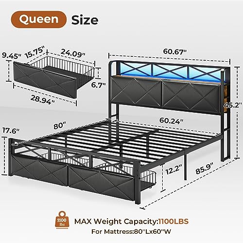 image for DICTAC Queen Size Bed Frame with 2 Storage Drawers,Hidden Storage Head