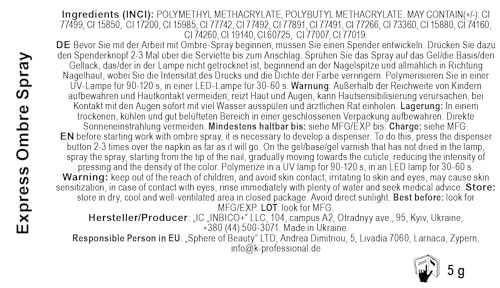 Express Spray für Ombre White -5g- Nagelpuder Ombre Spray Nägel - Airbrush Powder Nageldesign - Nail Art Manikure Set - Erstellen Design Gelnagel Spruhflasche Einfache Anwendung