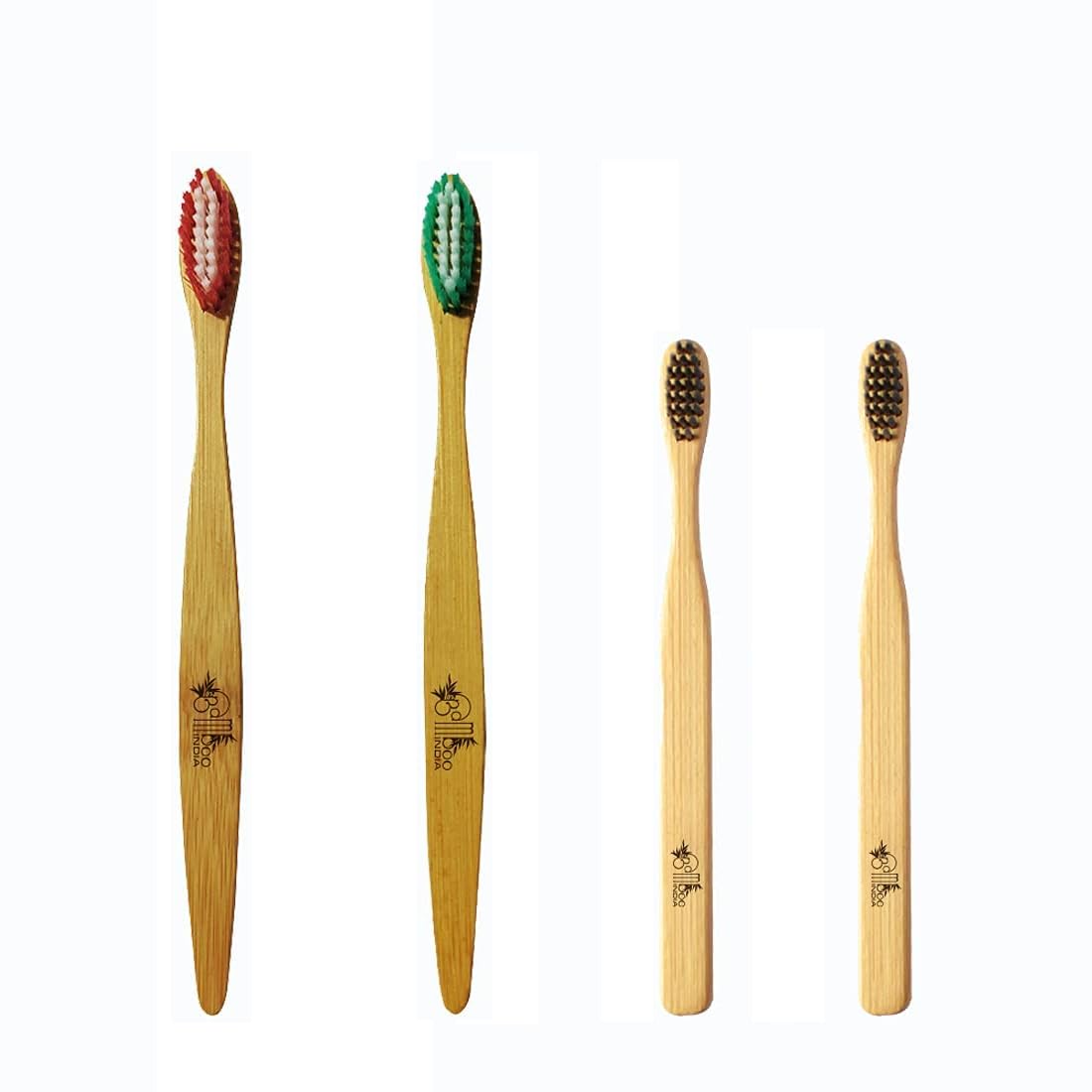 BambooIndia Bamboo Toothbrush Soft Manual (Pack Of 4) - For Kids 2/ Adults 2 - BPA Free Dual Charcoal Black Soft & Red, Green Bristles - Antibacterial & Biodegradable Handle - Natural & Eco-Friendly (B0954Q63DX) Amazon Price History, Amazon Price Tracker