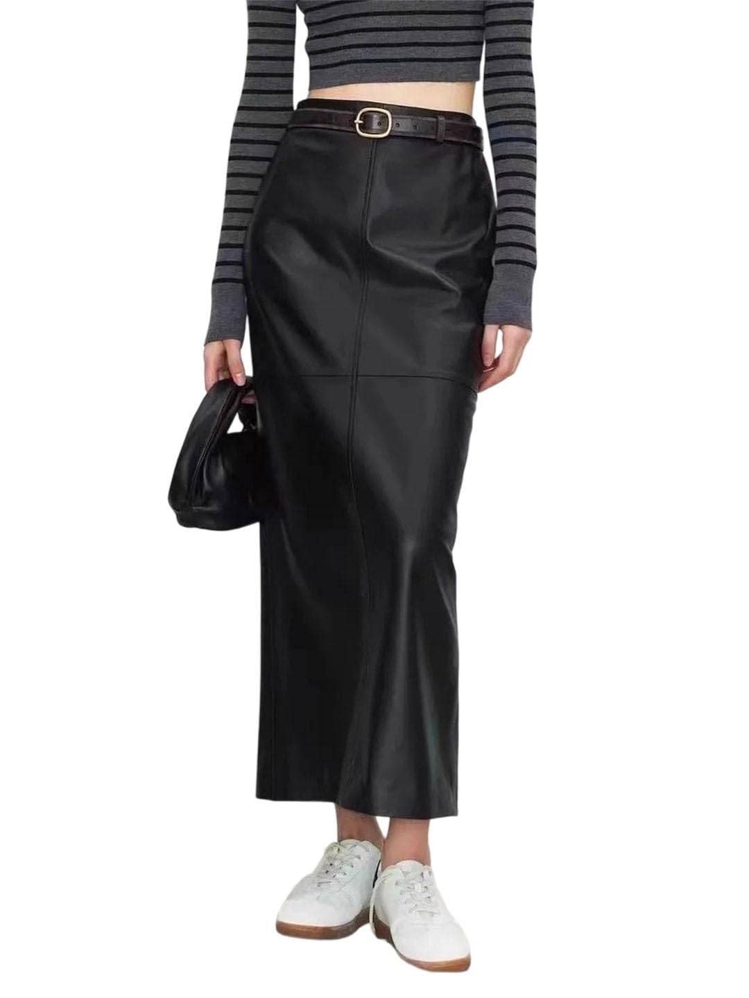 Women Real Sheepskin Genuine Leather A Skirts High Waist Slimming Fit Medium Long Length