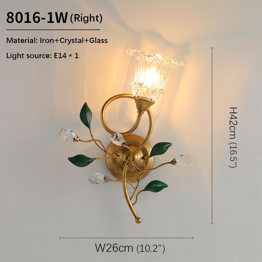 Contemporary Wall lamp French Pastoral LED Creative Flower Living Room Bedroom Corridor Home Decoration (B 1 Lights Right 1PCS)
