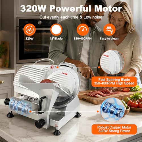 Image of Commercial Meat Slicer, 12 inch 320W Frozen Meat & Deli Slicer