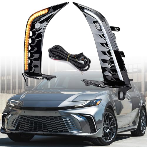 Anzios Left Right Front Bumper AO LED Daytime Running Light Turn Signal Lamps Compatible for 2025 Toyota Camry SE XSE Sedan 4-Door - Sequential, IP67, 12V DC, 60W 90lm-130lm