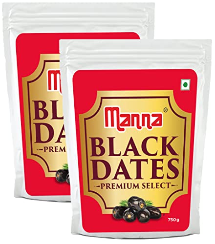 Image of Manna Black Dates 1.5kg - Premium Imported Dried Black Dates. 100% Natural. Rich in Iron, Fibre & Vitamins (750g x 2 Packs) | Khajoor | Khajur