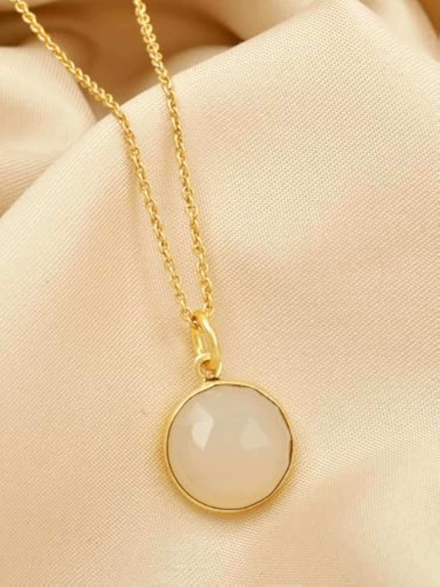 Women's 22K Gold Plated White CZ Round Solitaire Pendant Necklace