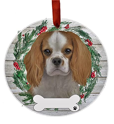 E&S Imports Cavalier King Charles Ornament - Pets DIY Personalizable Dog Gifts Ceramic Round with Glazed Finish X-mas Decoration Christmas Ornaments Craft for Pet Lovers