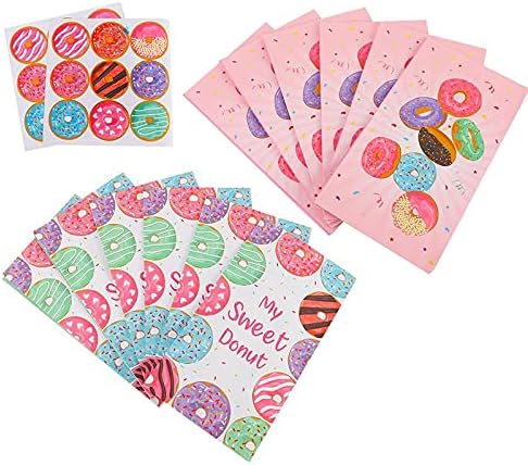 Sturdy Storage Box 12 Pcs Donut Theme Gift Bags Sturdy Paper Biscuits Bag Candy Bags for Birthday for Christmas, Halloween, Graduations, Weddings