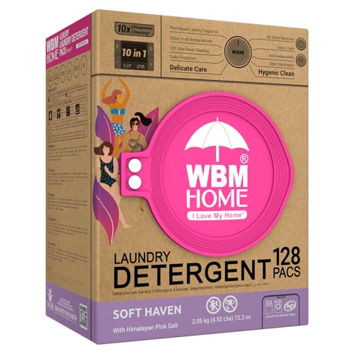 WBM Home Laundry Pods, Total 128 Count | Specially Designed for Undergarments With Soft Heaven Fragrance | Laundry Detergent Pods Formulated With Plant-Based Formula and Gentle Stain Remover