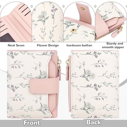 Small Wallet Womens Pink Flower Cute Wallet for Women Slim Change Purse for Ladies Bifold Wallet Womens With Zipper Coin Pocket Purses Card Holder for Women2