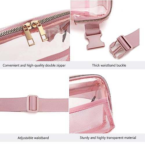 Image of PINK Clear Fanny Pack - Stadium Approved Crossbody Bag with Adjustable Strap for Women & Men - Concerts, Sports, Travelling, Hiking, Running