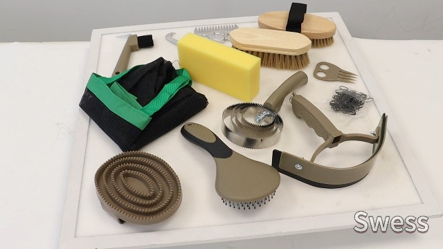 Swess Horse Grooming Kit 14 Pieces, Horse Brushes Set for Grooming & Bathing Supplies, Professional Horse Supplies with Mane & Tail Comb, Curry Comb, Hoof Pick, Gloves & Mesh Tote Bag for Equine Care - image 8