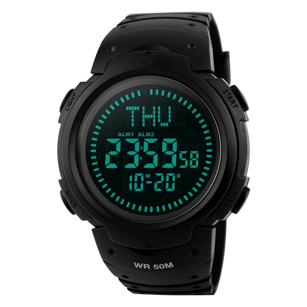 Multifonctionnel Outdoor Militaires Digital Sport Boussole Montres Bracelet de Homme 50M Étanche LED Temps Double Noir Plastique Montre et Caoutchouc Ruban