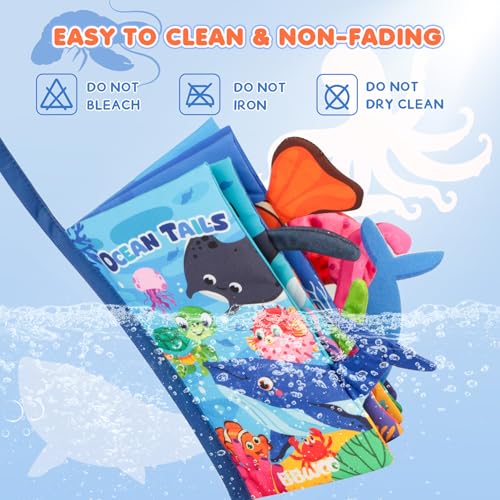 BBWOO Baby Spielzeug 0 6 Monate Babybuch Sensorisches Stoffbuch, Interaktive Fühlbuch Knisterbuch ab 0 3 6 Monate Lernspielzeuge Quiet Book Geschenk für Neugeborene (Meereslebewesen)