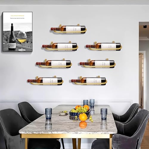 Image of Wine Rack Wall Mounted for 8 Wine Bottles, Metal Wall Hanging Wine Holder Storage, Wine Organizer Shelf for Kitchen Dining Room Bar (Golden-9Pcs)
