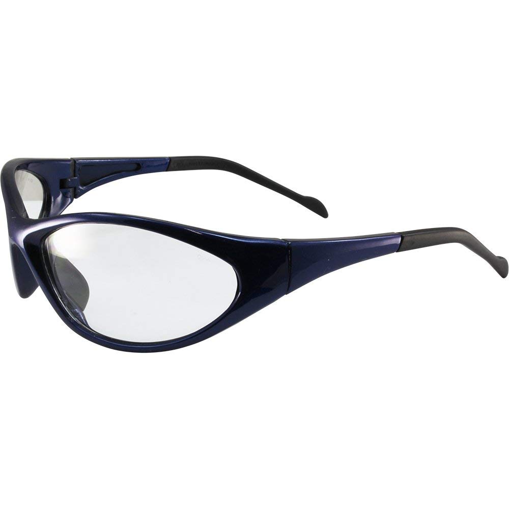 Global Vision Reflex Padded Motorcycle Safety Sunglasses Blue Frame Clear Lens ANSI Z87.1
