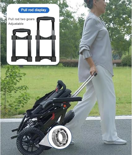 Silla de ruedas de transporte, diseño plegable ultraligero con freno de mano y mango telescópico para un fácil viaje