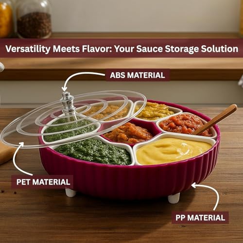 Image of KEATON Rotating Masala Dabba, 360 Easy Rotation, 7-Compartment Spice Organizer, Transparent Lids (Purple)