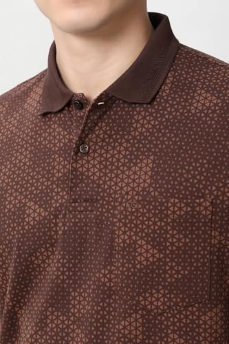 Image of Peter England Men's Cotton Abstract Geometric Print Polo T-Shirt - Casual Wear | Modern & Stylish