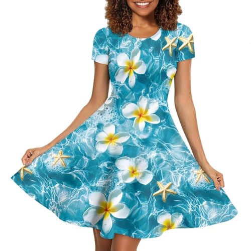 Image of HUGS IDEA Womens Puffy Swing Midi Dress Round Neck Short Sleeve Party A-Line Dresses