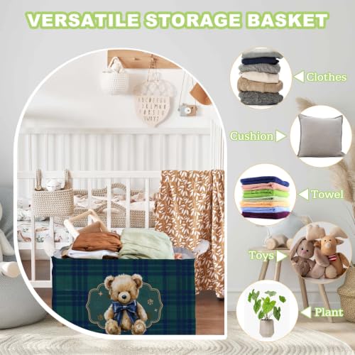 Image of Teddy Bear Baby Shower Decorations,Teddy Bear Storage Baskets,Bear Nursery Decor,Large Square Canvas Laundry Hamper With A Waterproof PE Coating,Foldable Kids Toy Clothes Bins for Bedroom