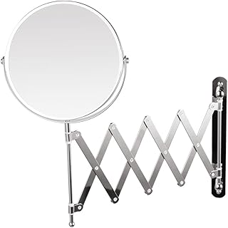 Wall Mounted Makeup Mirror 1X+5X/7X/10X Magnification 8 Inch Double Sided Vanity Mirrors for Bathroom 20 Inch Extension Magnifying Mirror, 360 Degree Rotation, Round, Chrome