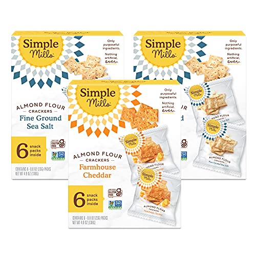 Image of Simple Mills Almond Flour Crackers, Snacks Variety Pack (Fine Ground Sea Salt and Farmhouse Cheddar) - Gluten Free, Healthy Snacks, Plant Based, 4.9 Ounce (Pack of 3)