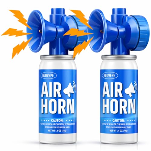 Air Horns for Safety 1.4oz, Boat Horn with Powerful Sound (120 dB) Heard from 1/2 Mile away, Bear Horn to Scare Bears (Blue, 2 Pack)