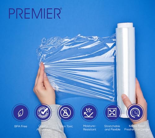Image of Premier Cling Film - 2.3 Kg, (450 Meter 30 Cm) Food Grade PVC, Multipurpose Food Wrapping Paper, Transparent and Glossy Finish, Non-Toxic (Pack of 1)