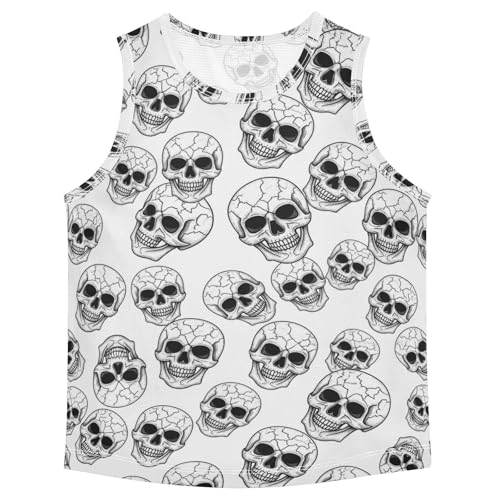 J JOYSAY Cartoon Skulls White Boys Tank Top Sleeveless Muscle Shirts Quick Dry Workout Sport Active Kids T-Shirts 3-15T