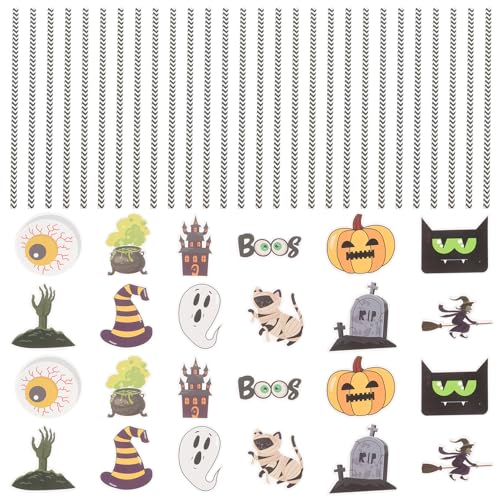 Pitillos de papel Halloween 24 piezas con diseño de calabaza y brujo miniatura 1