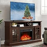 Augabam 58' Farmhouse TV Stand with 23' Electric Fireplace Heater, Rustic Entertainment Center for TVs up to 65', Multi-Storage Cabinets, Stylish Home Decor for Cozy Living Rooms. (Espresso)