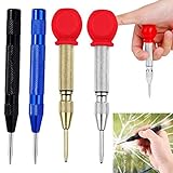 OSUTER 4PCS Punzón Central Automático Ajustable Punzón Localizador para Acero Madera Plástico Rompecristales de Coche