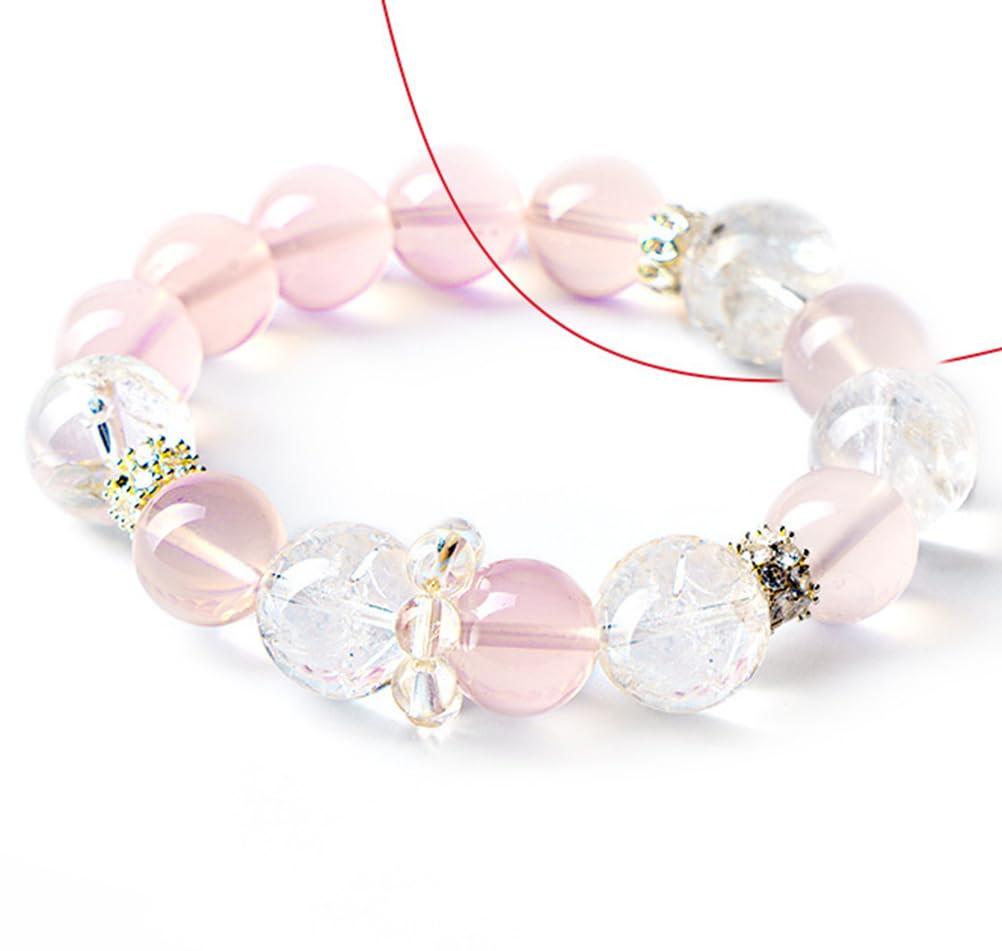 Braccialetto di Cristallo di Quarzo Rosa con Perline di Pietre preziose Naturali, Braccialetti di Cristallo energetici lenitivi, Braccialetti Elastici con Perline per Donne e Ragazze