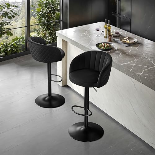 Lot de 2 Tabourets de Bar Réglables Velours Noir STOOLINK