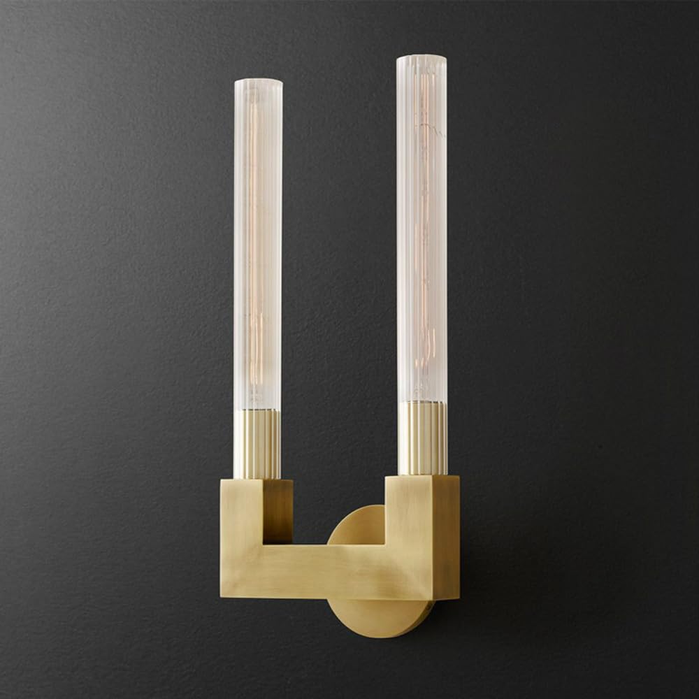 ISCBAFYX Barra luminosa da parete lineare a 2 luci della metà del secolo per la camera da letto Lampada da parete per bagno in vetro a tubo lungo dorato sopra lo specchio Lampada da parete industriale