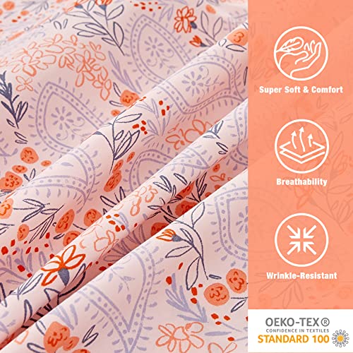 Image of JSD Pink Paisley Floral Printed Queen Sheet Set Extra Deep Pocket | 4 Piece Soft Microfiber Sheets, OEKO-TEX Certified, Easy Care