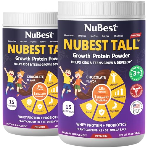 Image of NuBest Tall Protein Powder for Kids & Teens - Whey Protein Powder - Chocolate Protein Powder Shake with Probiotics, Omega 3-6-9, Vitamin D3 + K2, Calcium, Vitamin - 30 Servings | 1 Month Supply