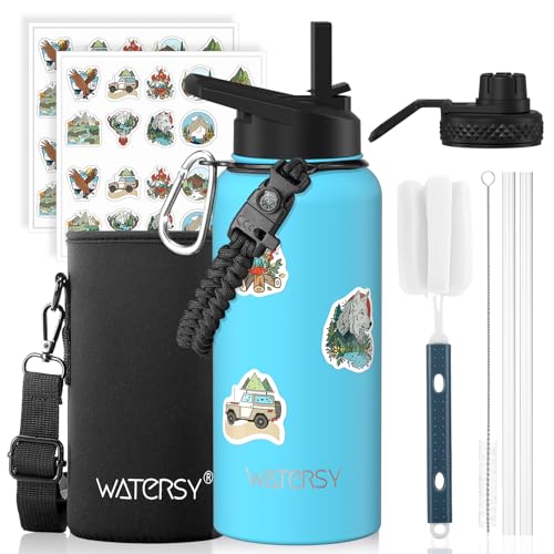 Image of 32oz Insulated Water Bottle (Cold for 48 Hrs),BPA Free&Leak Proof,Stainless Steel Water Flask,Water Jug with Straw Spout Lids for Gym,Hiking,Travel,Sky Blue