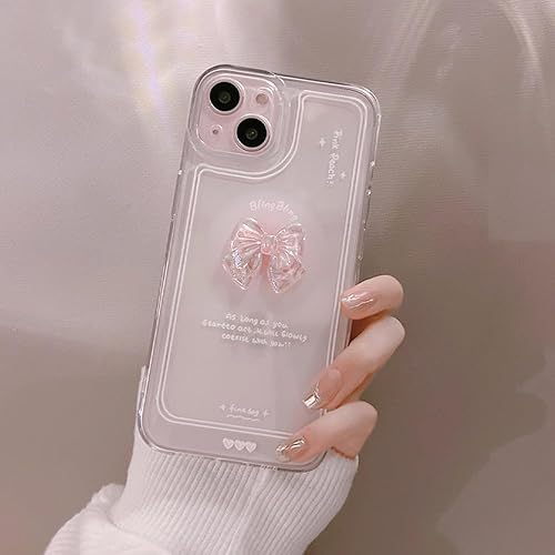 Miniatura 3 de Casechics Funda compatible con iPhone, bonita funda de cristal 3D con lazo y purpurina brillante para el lente de la cámara, transparente, suave, a