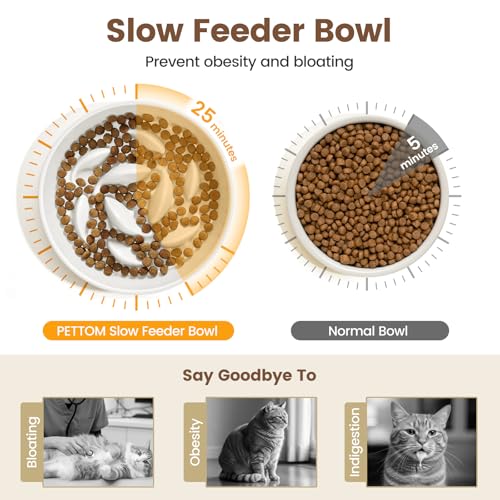 PETTOM Anti Schling Napf Katze Erhöht, Keramik Antischlingnapf Katze, Slow Feeder Katzen Nassfutter, Antischlingnapf für Katzen und Kleine Hunde