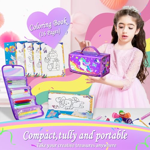 Image of 56 PCS Washable Scented Markers Set with Glitter Pencil Case, Mermaid Unicorn Arts and Crafts for kids 4-6-8 Kids Coloring Drawing Kits for 4-8 Years Old Girls Birthday Gifts