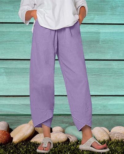 Cotton Linen Capri Pants Summer Printed Casual Cropped Palazzo Lounge Pants Trendy Comfy Baggy Trousers with Pockets2
