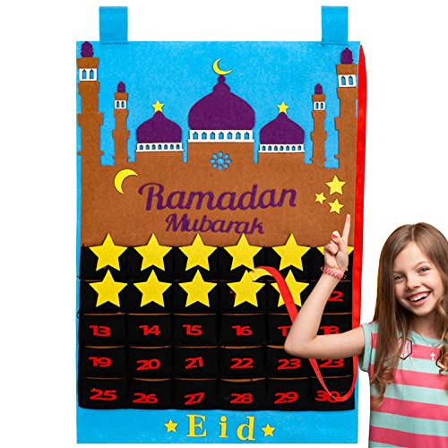 Eid Mubarak Feutre,Feutre Ramadan,Eid Mubarak Calendrier de l'Avent,Calendrier du Compte à rebours Eid Mubarak,Calendrier d'Aïd Décorations (Bleu) Cover