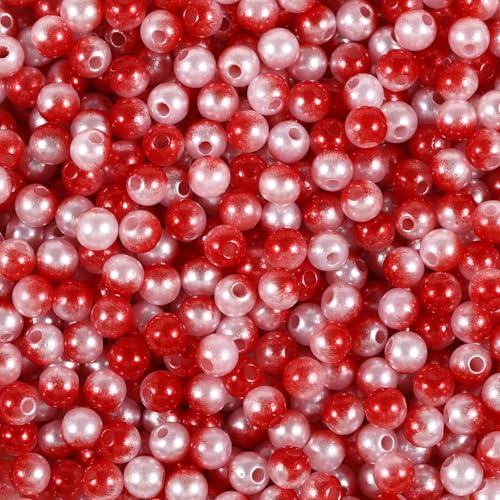 1000Pcs Pearl Beads 6mm Gradient Color Fake Mermaid Pearl Beads Jewelry Making for DIY Crafts Necklace Bracelet Mobile Phone Hanging Rope Wedding Decoration Vase Filling (Red White 6mm)