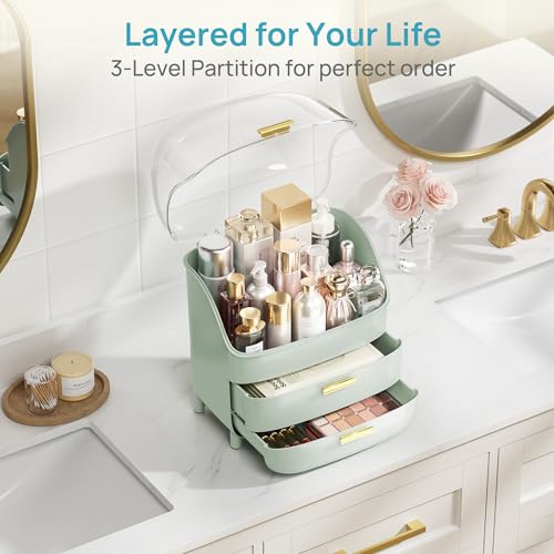 Image of Vtopmart 3-Tier Skincare Makeup Organizer with Lid, Green