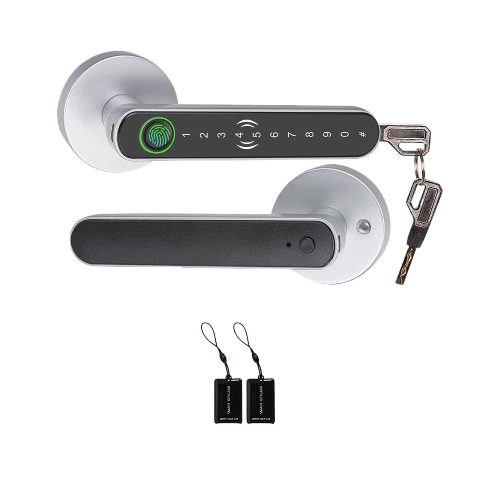 Tuya APP - Cerradura de puerta inteligente con huella dactilar, Bluetooth, teclado, tarjeta, cerradura de puerta de entrada con asa, para el hogar, apartamento, dormitorio