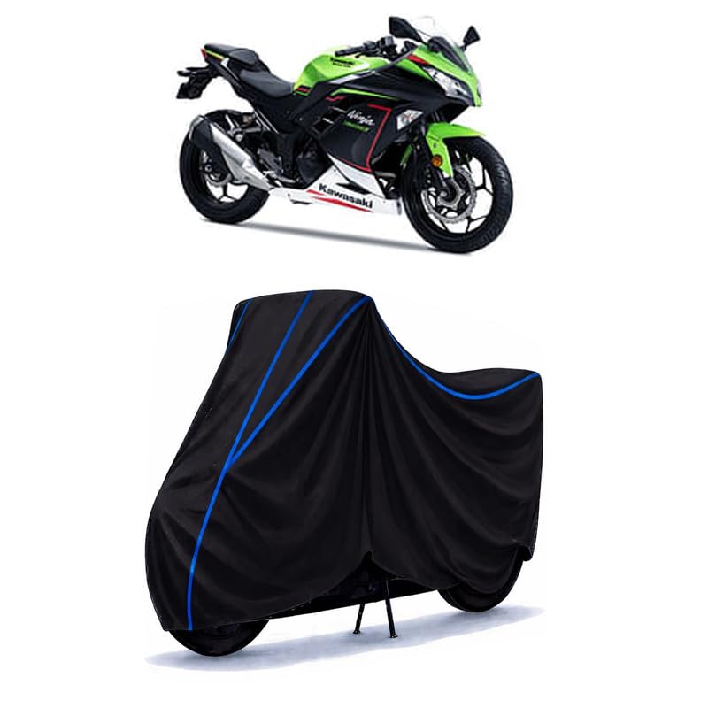 Image of Z650 Bike Cover Water Resistant Universal Motorcycle Rain | Heavy Duty UV Protection, Dust, Scratch Indoor Outdoor All Weather with Black Blue Piping Elastic
